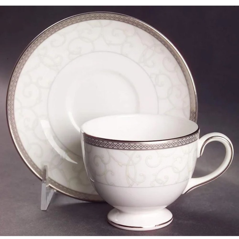 Wedgwood Footed Cup & Saucer Set in Celestial Platinum